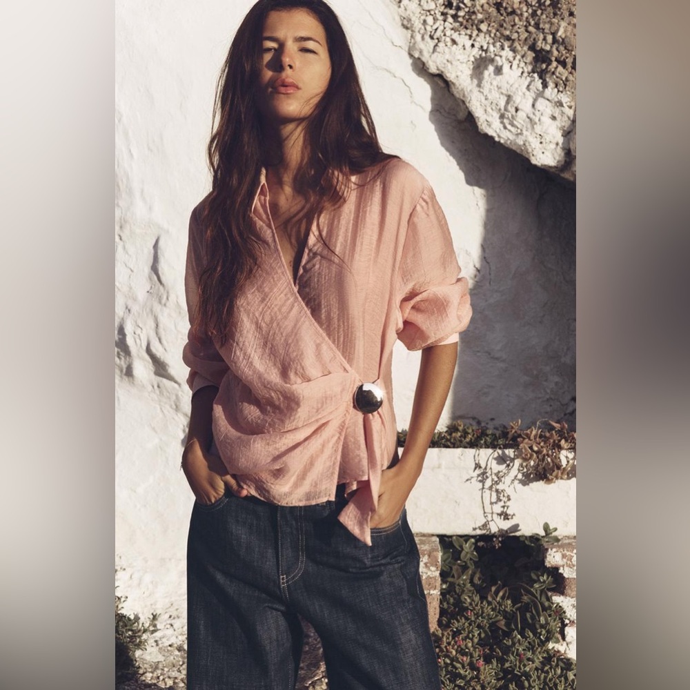 Zara Soft Pink Wrap Blouse
